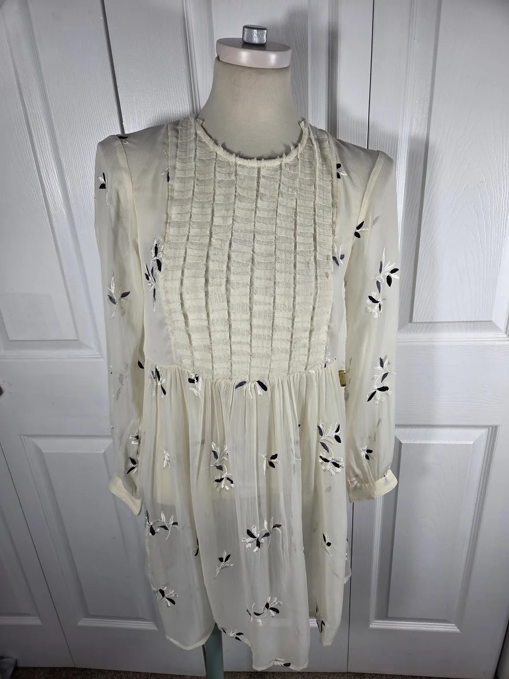 Anthropologie Feather Bone Cream Embroidered Boho Mini Dress 4